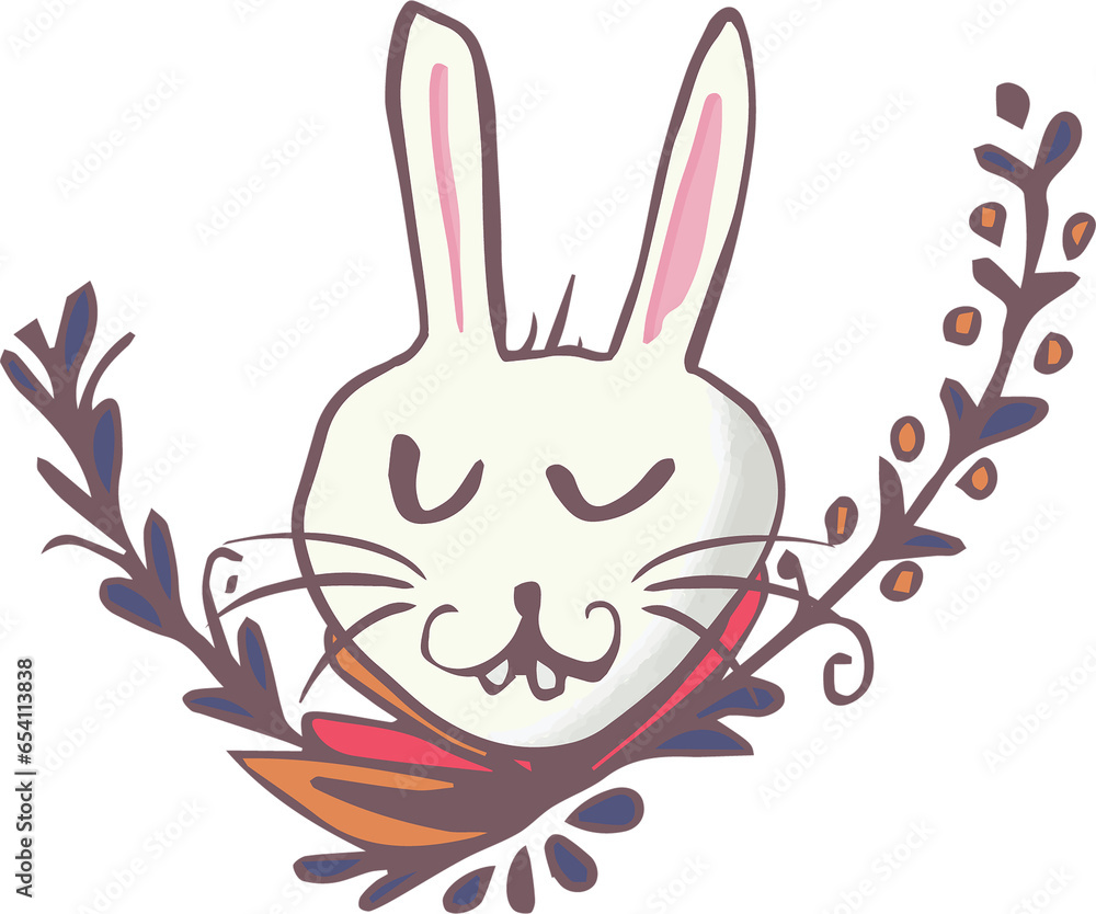 Fototapeta premium Digital png illustration of bunny with twigs and leaves on transparent background