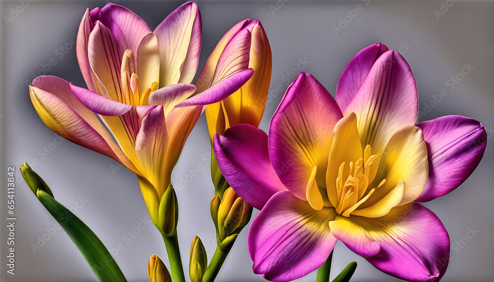 Fototapeta premium Freesia's Charm: Captured in Colored Pencil Art.(Generative AI)