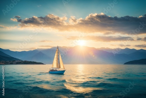 Sailing yacht in the sea on a sunny day.