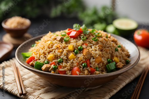 fried rice on a plate with vegetables photo