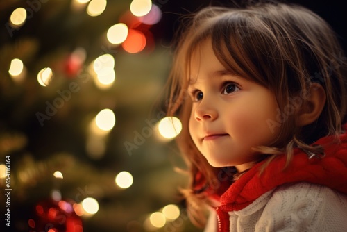 Beautiful baby portrait, Close up of a girl child's face illuminated by the warm light.