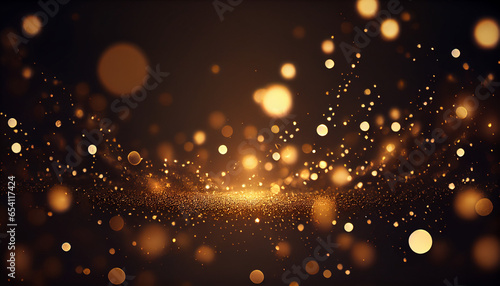 Golden light shine particles bokeh on dark background, Ai generated image photo
