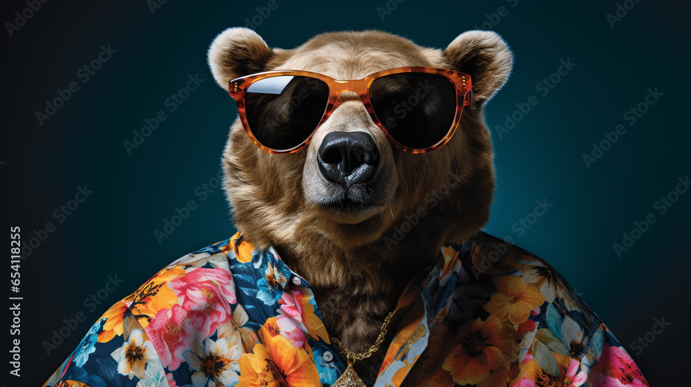 Bear's Half-Body  Shoot with Hawaiian Shirt and Sunglasses