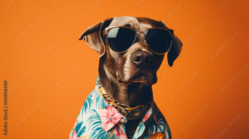 Dog in Hawaiian Shirt and Sunglasses Graces Top Fashion