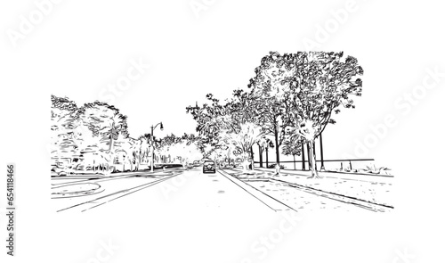 Building view with landmark of Sanford is the city in Florida. Hand drawn sketch illustration in vector.