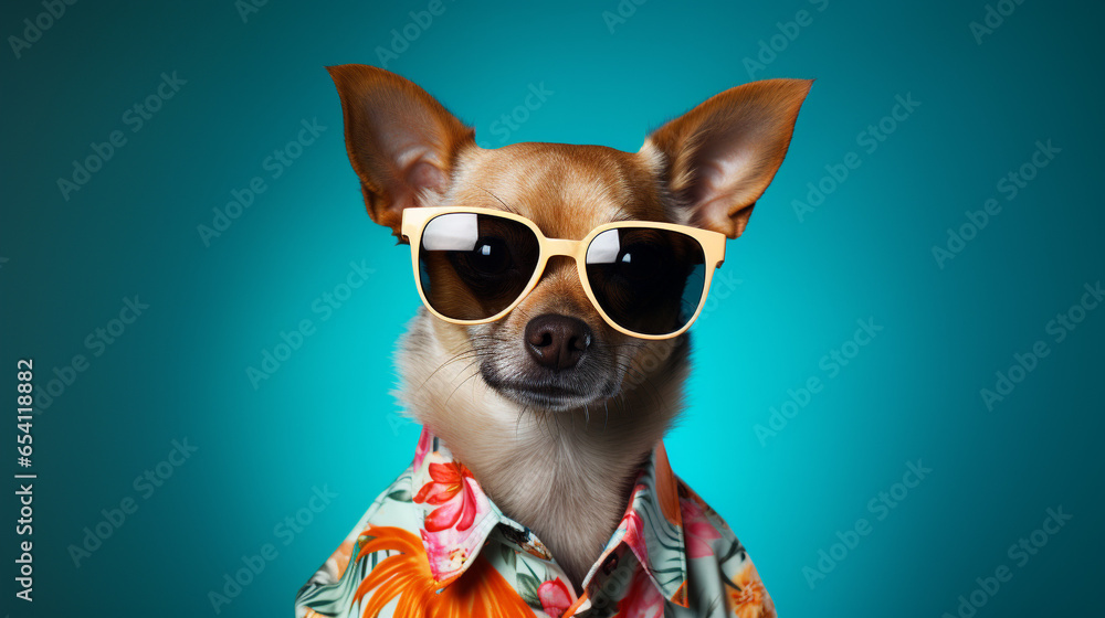 Dog in Hawaiian Shirt and Sunglasses Graces Top Fashion
