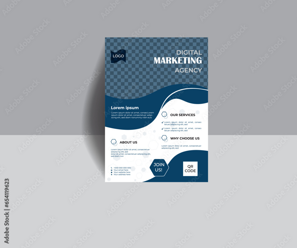Corporate business flyer with curvature design and attached image