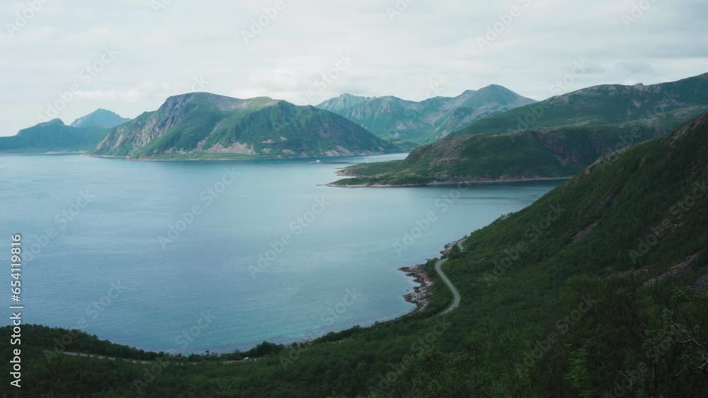 Tranquil Fjord And Mountains In Senja Island, Norway - panning Tranquil Fjord And Mountains In Senja Island, Norway - panning