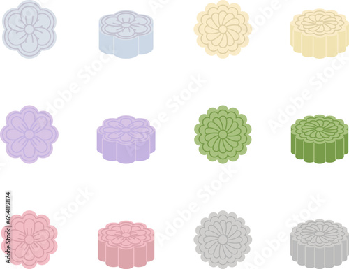 Set of snowskin mooncake vector illustration