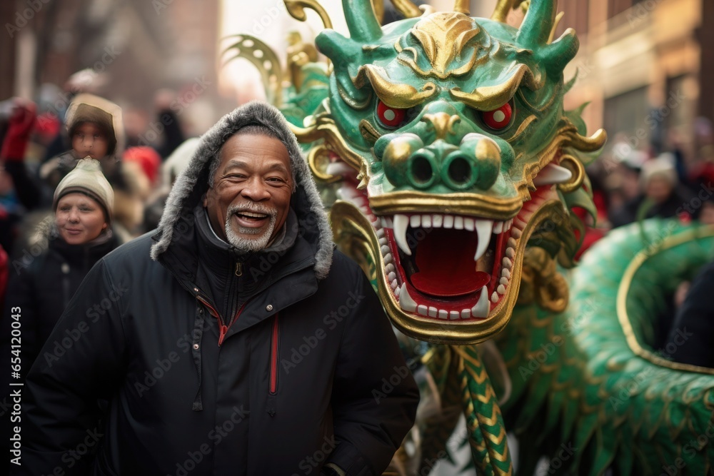 Fototapeta premium green wooden dragon, symbol of chinese new year