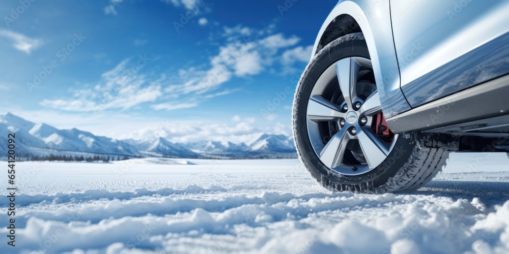 Sleek vehicle on a pristine snowy terrain, contrasting nature's beauty with mankind's technological footprint.