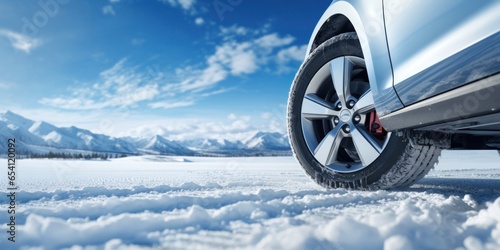Sleek vehicle on a pristine snowy terrain, contrasting nature's beauty with mankind's technological footprint. © Liana