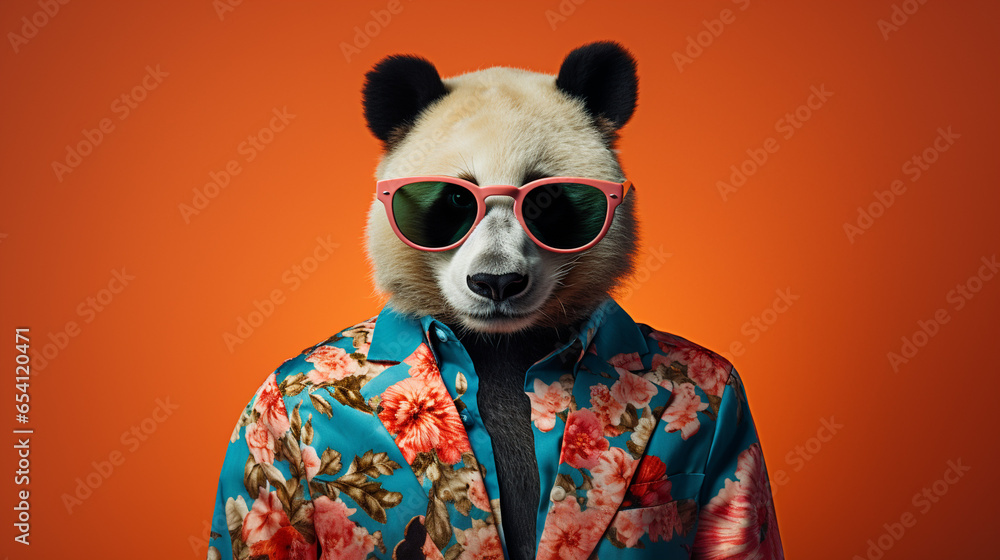 Panda in Hawaiian Shirt and Sunglasses Half Body Photoshoot Panda in Hawaiian Shirt and Sunglasses Half Body Photoshoot