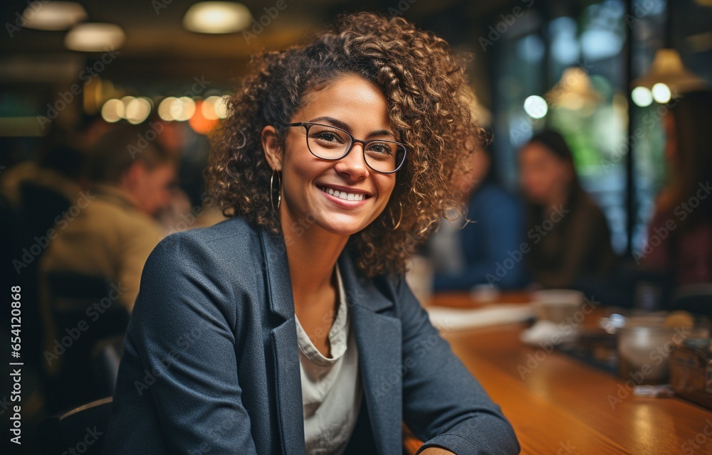 Portrait of a middle-aged, multiracial LGBTQ entrepreneur in the boardroom, listening to female coworkers. Portrait of a middle-aged, multiracial LGBTQ entrepreneur in the boardroom, listening to female coworkers.