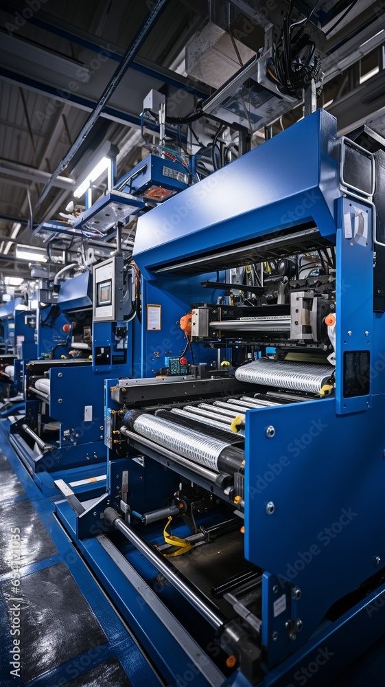 Interior of a printing house warehouse with a printer.