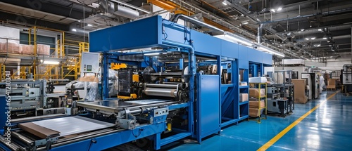 Interior of a printing house warehouse with a printer. photo