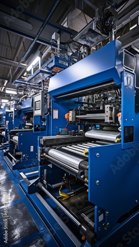 Interior of a printing house warehouse with a printer.