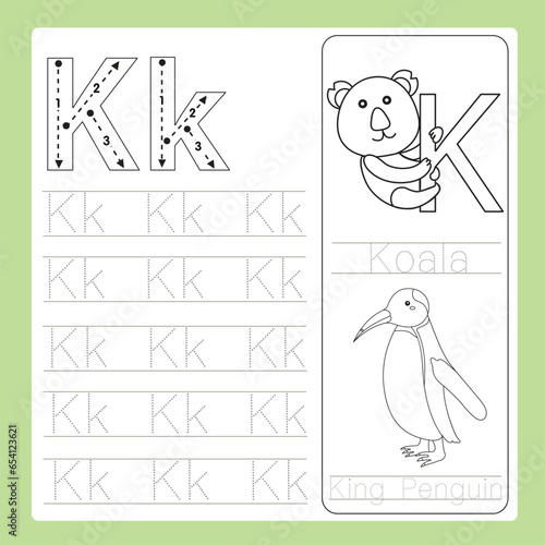 Illustration of K exercise A-Z cartoon vocabulary animal