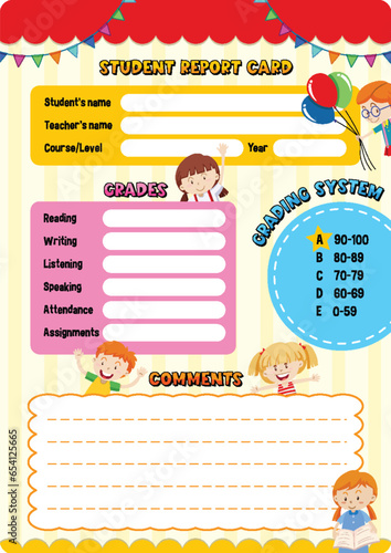 Cute Cartoon Character Student Report Card Template