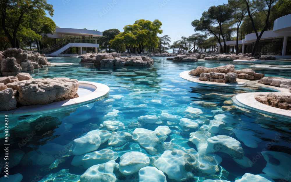 White stones swimming pool river. Generative AI