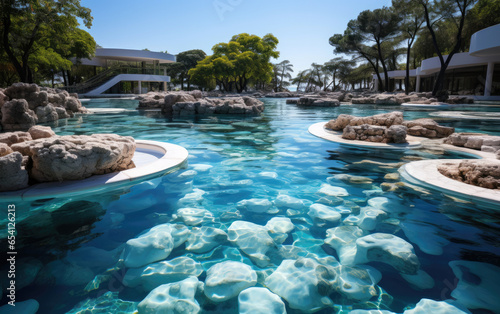 White stones swimming pool river. Generative AI