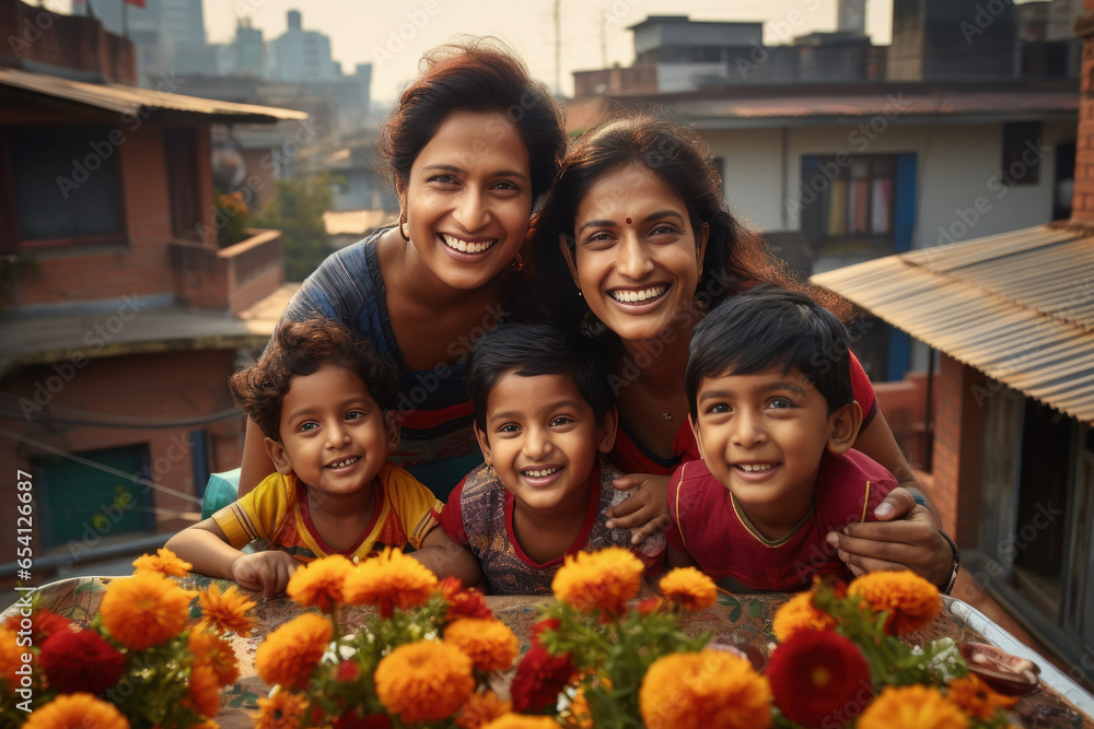 Indian people celebrating traditional festival together. Indian people celebrating traditional festival together.