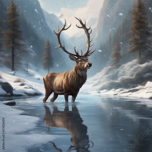 deer in the snow  generative ai © yusmahendra0408