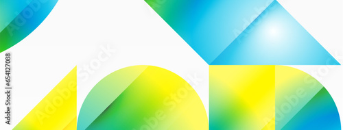 Serene gradient template. Circles and triangles mingle in minimalist perfection. Gentle fusion of forms and hues creates balanced yet captivating backdrop, embodying modern sophistication