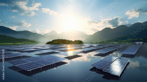 Solar panels on lake photo