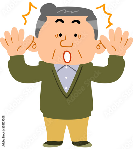 驚く普段着を着た中年男性　全身

