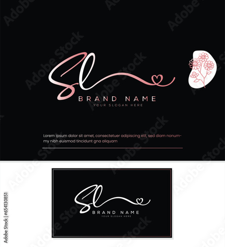 SL S L heart Initial letter handwriting and signature logo. Beauty vector initial logo .Fashion, boutique, floral and botanical