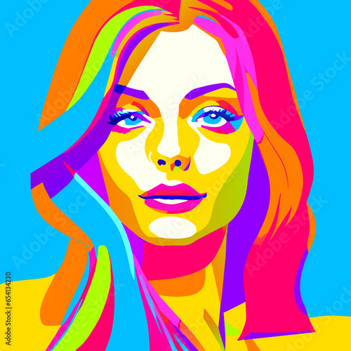 Woman profile picture with colorful lines in vector