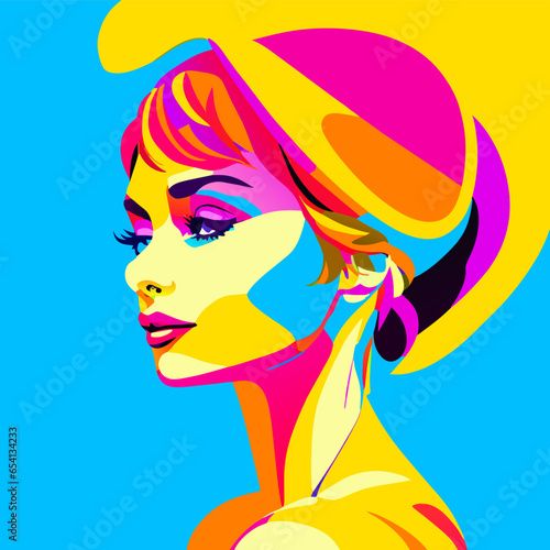 Woman profile picture with colorful lines in vector