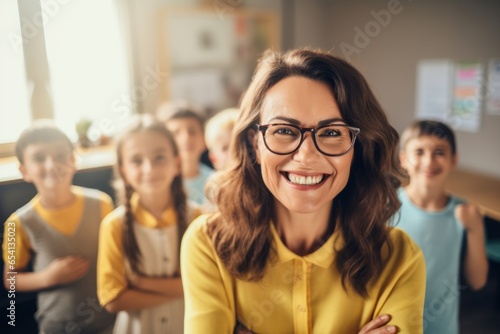 Smiling portrait of middle aged caucasian teacher photo