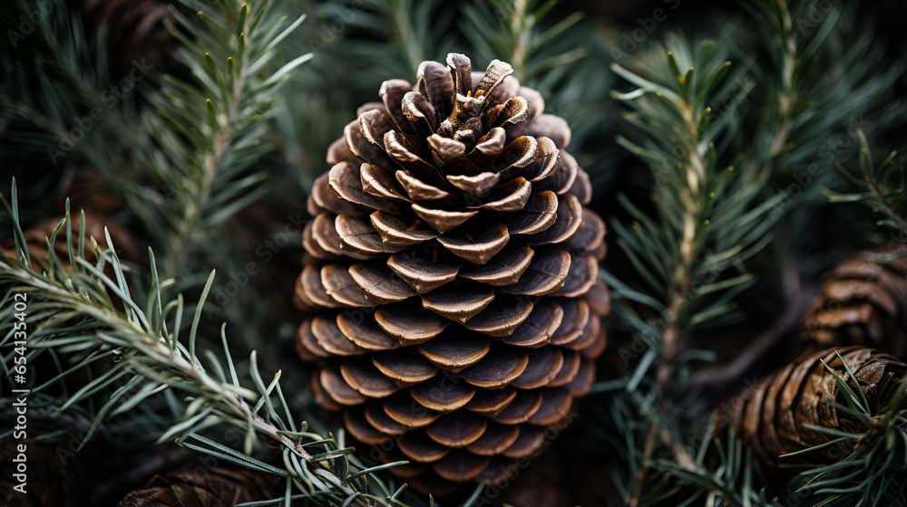 Closeup of a pine cone on a branch of a pine tree Closeup of a pine cone on a branch of a pine tree