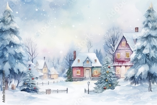 House in Winter, Christmas backdrop for postcard, generative ai