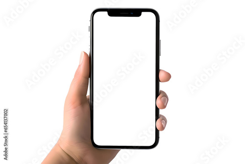 Female Hands-Hold Mobile Phone With Transparent Screen Isolate On a Transparent Background, Generative AI