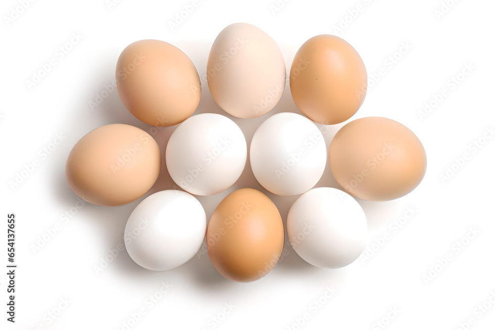 Fresh Chicken Eggs On a White Background, Generative AI Fresh Chicken Eggs On a White Background, Generative AI