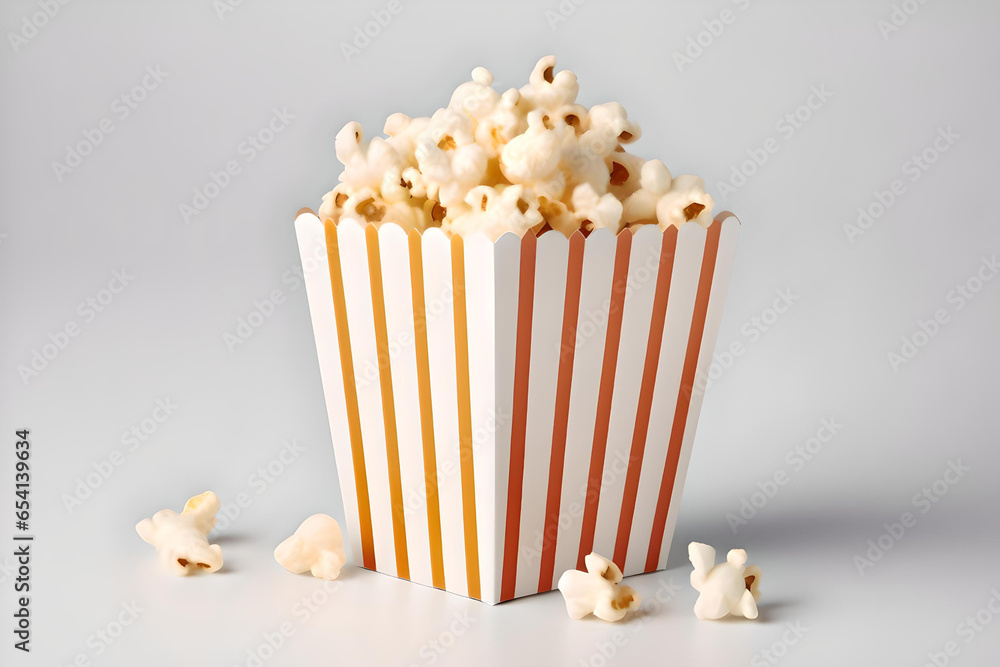 Tasty Popcorn Cardboard Box, Banner template for cafe in movie theater. 3D render illustration style, Generative AI