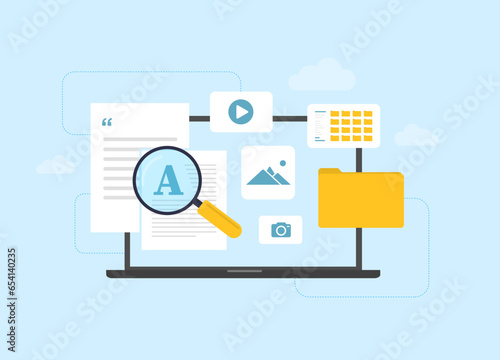 File Management concept. FTP or Cloud Software for Data Handling. File manager software for organization with intuitive folder navigation. Vector illustration isolated on white background