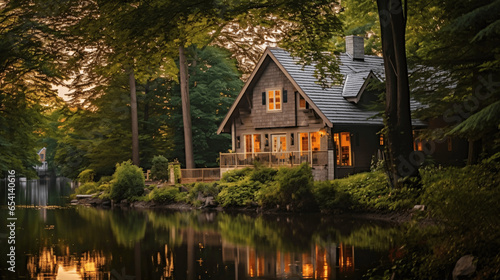 An enchanting lakeside retreat, a serene escape by the water's edge