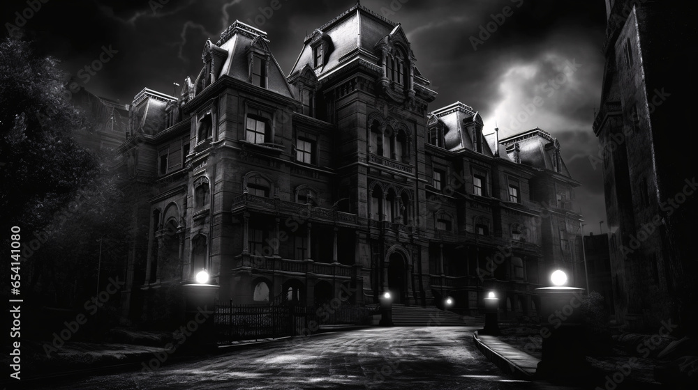 Obraz premium Enter a realm of supernatural suspense as sinister buildings lurk