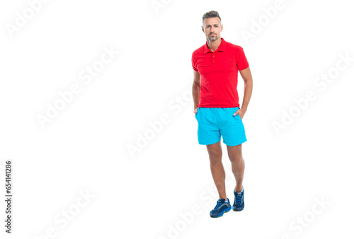 fit and sporty athletic sportsman man in workout sportswear isolated on white studio background with copy space