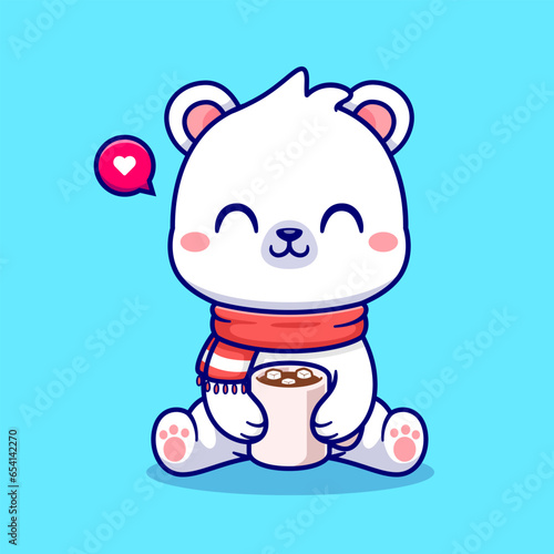 Cute Polar Bear Drink Coffee Cartoon Vector Icon Illustration. 
Animal Drink Icon Concept Isolated Premium Vector. Flat 
Cartoon Style