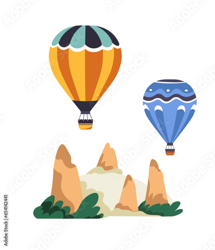 Cappadocia landscapes with hot air balloons vector