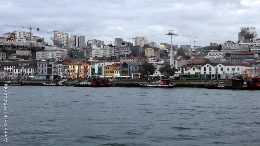 Vila Nova de Gaia funicular cable car cabins crossing over the buildings, Porto Vila Nova de Gaia funicular cable car cabins crossing over the buildings, Porto