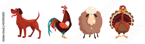 Funny Farm and Domestic Animal as Livestock Vector Set