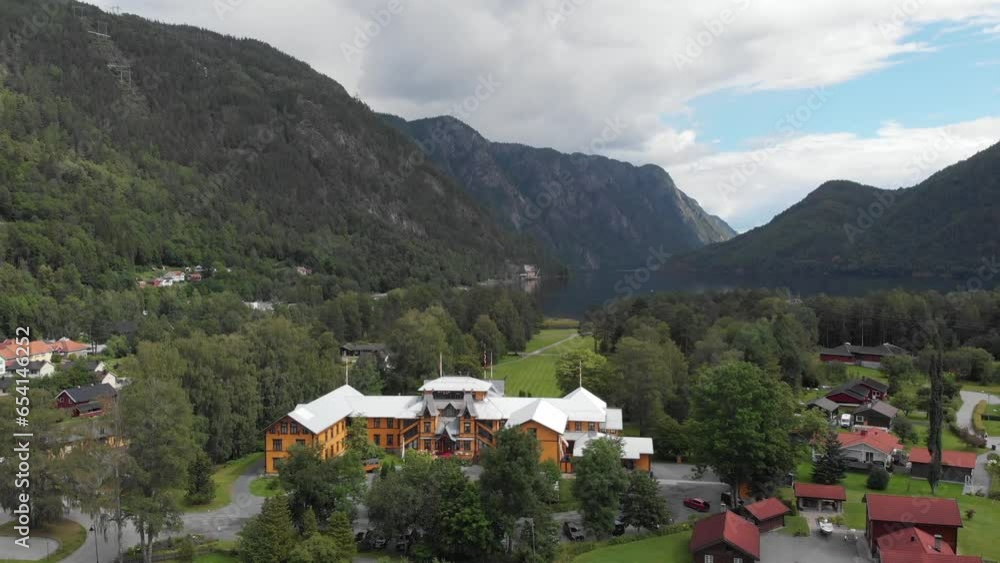 custom made wallpaper toronto digitalAerial View Of Dalen Hotel - Oldest Wooden Hotel In Telemark, Norway. pan right
