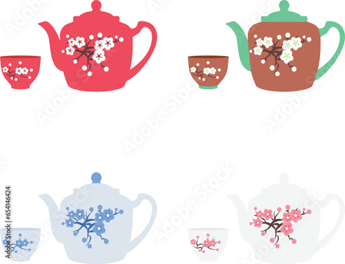 Chinese teapot floral pattern vector