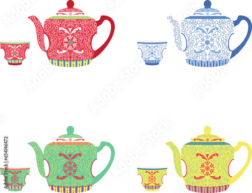 Chinese teapot floral pattern vector
